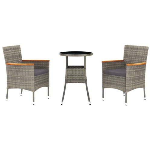 Image 1 de 7.. Ensemble bistro de 3 pièces avec coussins en poly rotin gris de vidaXL