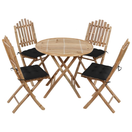 Image 1 of 10.. vidaXL 5 Piece Folding Outdoor Dining Set with Cushions Bamboo