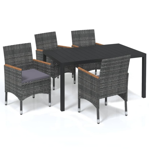 Image 1 of 10.. vidaXL 5 Piece Garden Dining Set with Cushions Poly Rattan Grey