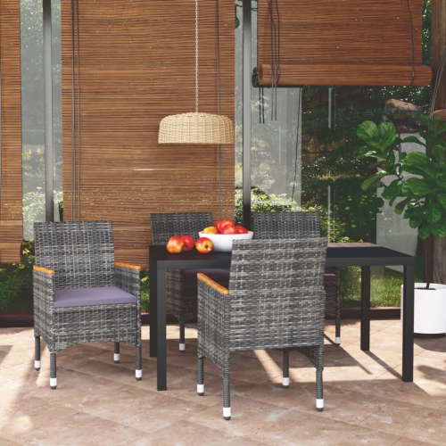 vidaXL 5 Piece Garden Dining Set with Cushions Poly Rattan Grey
