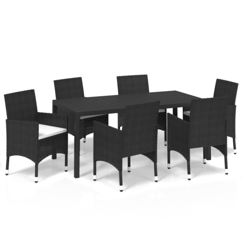 Image 1 de 10.. Ensemble de salle à manger de jardin de 7 pièces avec coussins en poly rotin noir