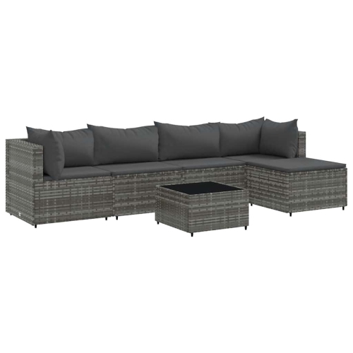 Ensemble de salon de jardin de 6 pièces avec coussins en poly rotin gris de vidaXL