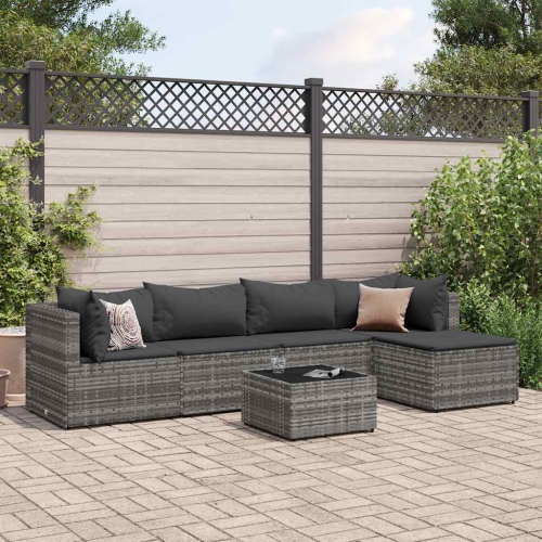 Ensemble de salon de jardin de 6 pièces avec coussins en poly rotin gris de vidaXL