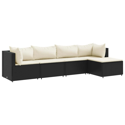 Ensemble de salon de jardin de 5 pièces avec coussins en poly rotin noir de vidaXL