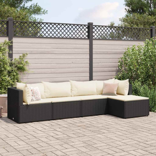 Ensemble de salon de jardin de 5 pièces avec coussins en poly rotin noir de vidaXL