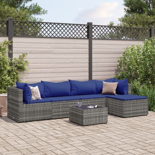 vidaXL 6 Piece Garden Lounge Set with Cushions Grey Poly Rattan