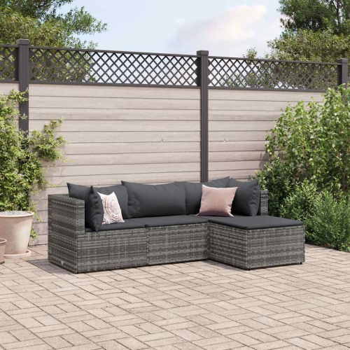 vidaXL 4 Piece Garden Lounge Set with Cushions Grey Poly Rattan