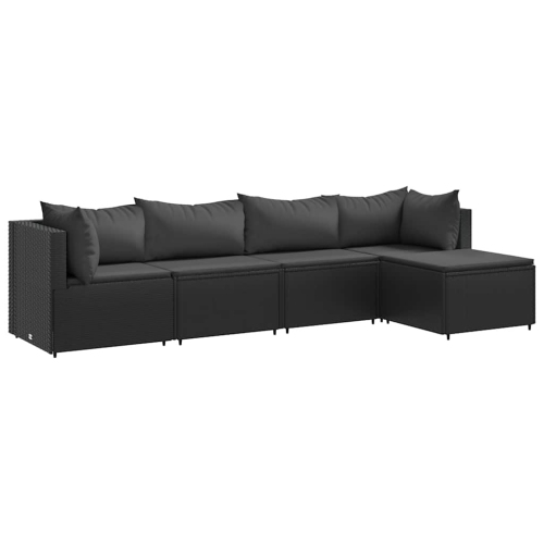 Ensemble de salon de jardin de 5 pièces avec coussins en poly rotin noir de vidaXL