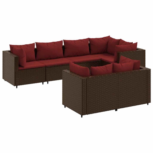 VIDAXL  7 Piece Garden Lounge Set With Cushions Poly Rattan In Brown