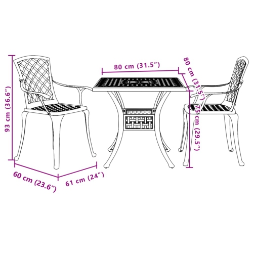 vidaXL 3 Piece Bistro Set White Cast Aluminium