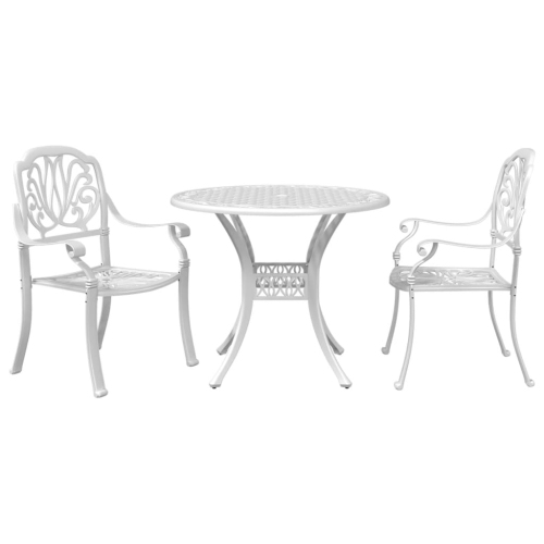 vidaXL 3 Piece Bistro Set White Cast Aluminium