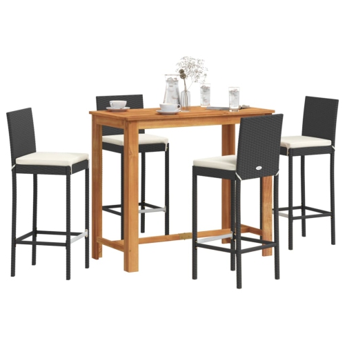vidaXL 5 Piece Garden Bar Set Black Solid Wood Acacia and Poly Rattan
