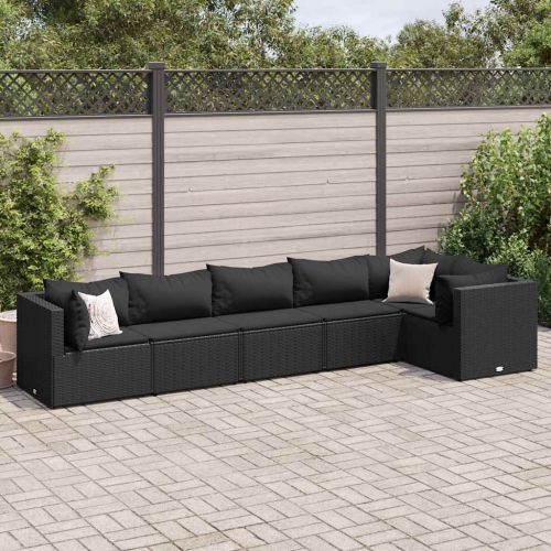 vidaXL 6 Piece Garden Lounge Set with Cushions Black Poly Rattan