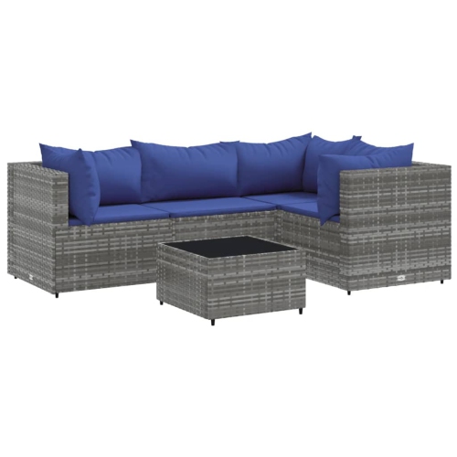 VIDAXL  5 Piece Garden Lounge Set With Cushions Poly Rattan In Grey