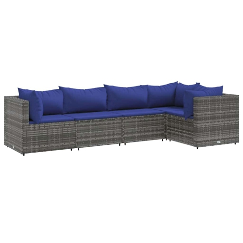 VIDAXL  5 Piece Garden Lounge Set With Cushions Poly Rattan In Grey