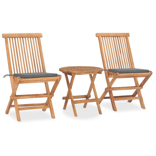 VIDAXL  3 Piece Folding Outdoor Dining Set With Cushion Solid Teak Wood