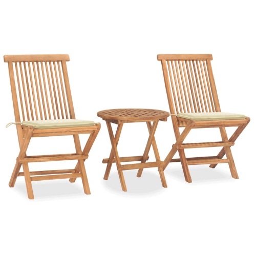 vidaXL 3 Piece Folding Outdoor Dining Set with Cushion Solid Teak Wood