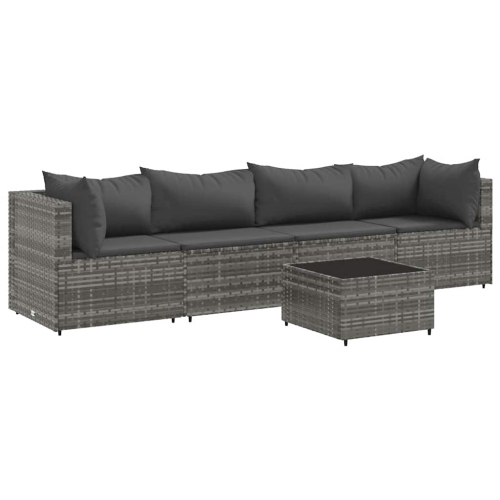 vidaXL 5 Piece Garden Lounge Set with Cushions Grey Poly Rattan