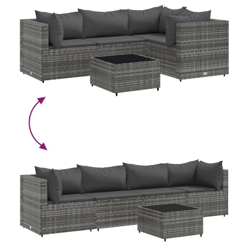vidaXL 5 Piece Garden Lounge Set with Cushions Grey Poly Rattan