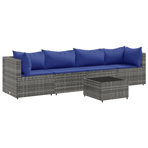 vidaXL 5 Piece Garden Lounge Set with Cushions Grey Poly Rattan