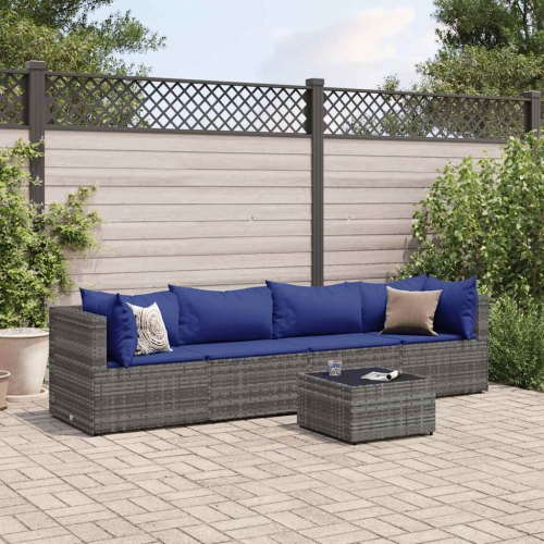 vidaXL 5 Piece Garden Lounge Set with Cushions Grey Poly Rattan