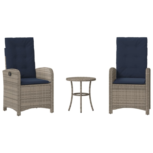 VIDAXL  3 Piece Bistro Set With Cushions Poly Rattan In Grey