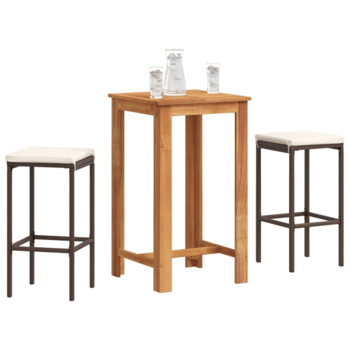 vidaXL 3 Piece Garden Bar Set Brown Solid Wood Acacia and Poly Rattan