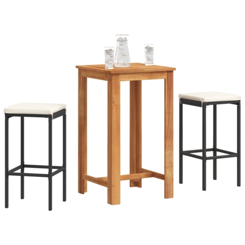 vidaXL 3 Piece Garden Bar Set Black Solid Wood Acacia and Poly Rattan