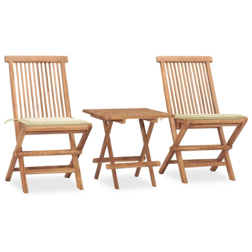 VIDAXL  3 Piece Folding Outdoor Dining Set With Cushion Solid Teak Wood