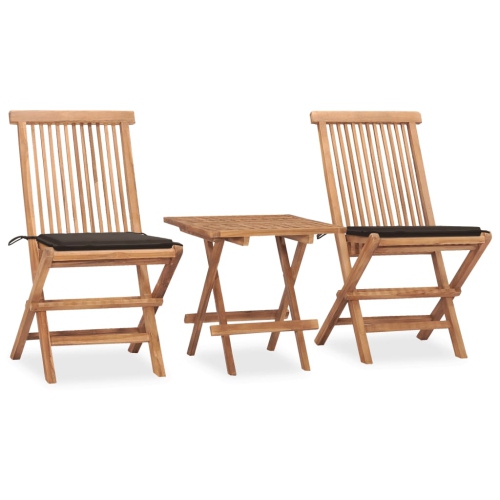 vidaXL 3 Piece Folding Outdoor Dining Set with Cushion Solid Teak Wood