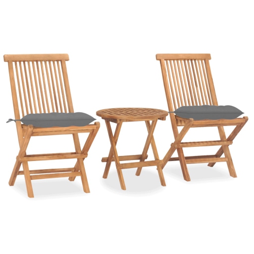 vidaXL 3 Piece Folding Outdoor Dining Set with Cushion Solid Teak Wood