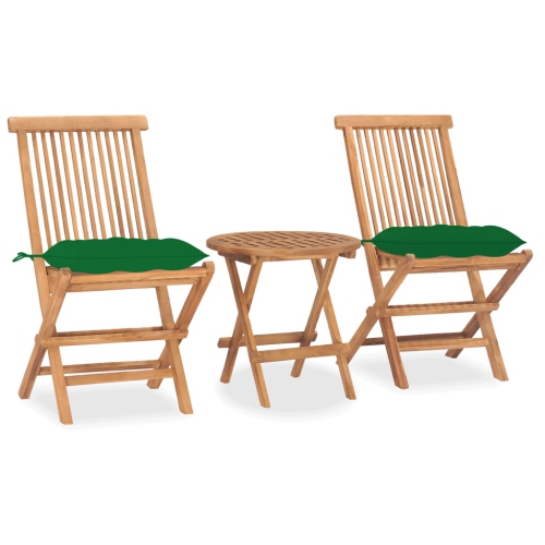 vidaXL 3 Piece Folding Outdoor Dining Set with Cushion Solid Teak Wood