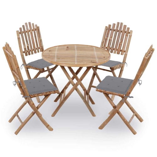 VIDAXL  5 Piece Folding Outdoor Dining Set With Cushions Bamboo