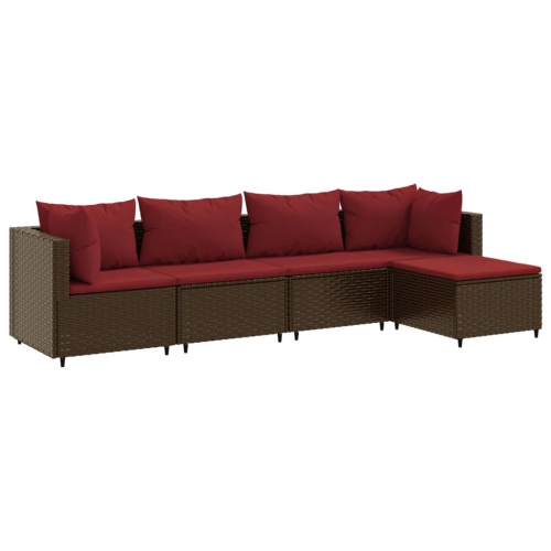 Ensemble de salon de jardin de 5 pièces avec coussins en poly rotin brun vidaXL