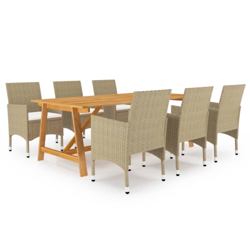 vidaXL 7 Piece Garden Dining Set Beige