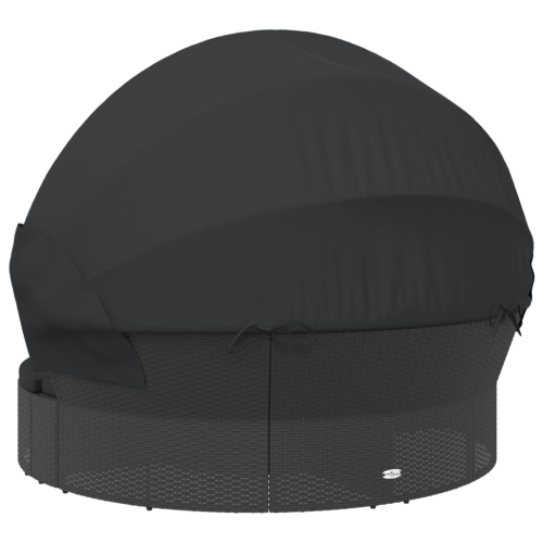 vidaXL Outdoor Lounge Bed with Canopy and Cushions Black Poly Rattan