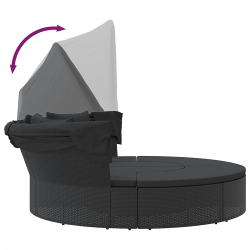 vidaXL Outdoor Lounge Bed with Canopy and Cushions Black Poly Rattan