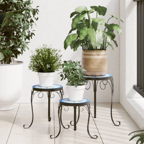 VIDAXL  Plant Stands 3 PCs Blue And White Ceramic