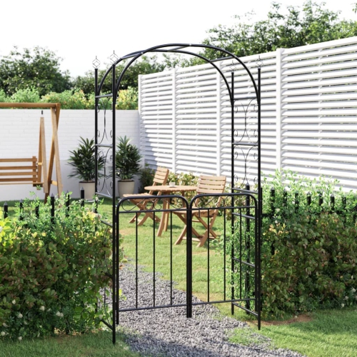 Arche de jardin avec porte en acier noir 108x45x235 cm