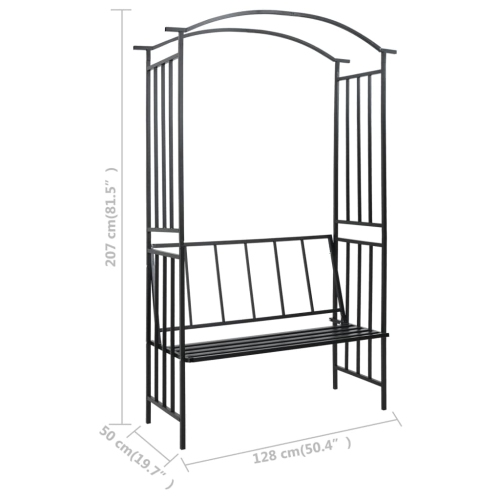 Arche de jardin avec banc en fer noir de 50,4 x x19,7 x x81,5 po de vidaXL
