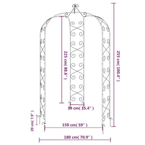 vidaXL Garden Arch Black Ø180x255 cm Steel