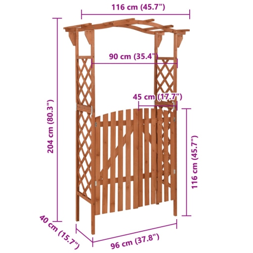 VisdaXL Pergola avec porte 116 x 40 x 40 204 cm bois massif