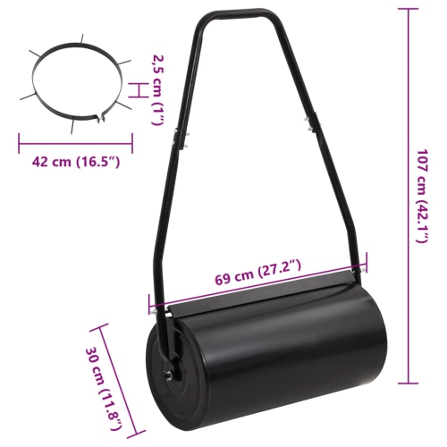vidaXL Garden Lawn Roller Pull with Aerator Clamps Black 42 L Iron and Steel