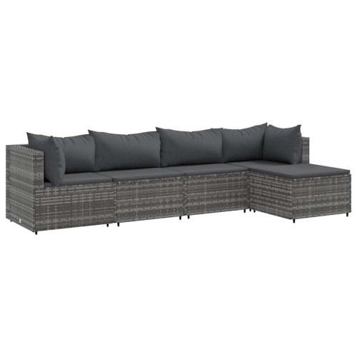 Image 1 de 10.. Ensemble de salon de jardin de 5 pièces avec coussins en poly rotin gris de vidaXL