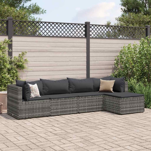 Ensemble de salon de jardin de 5 pièces avec coussins en poly rotin gris de vidaXL