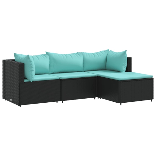 Image 1 de 10.. Ensemble de salon de jardin de 4 pièces avec coussins en poly rotin noir de vidaXL