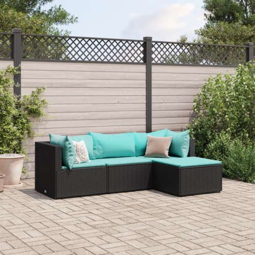 vidaXL 4 Piece Garden Lounge Set with Cushions Black Poly Rattan