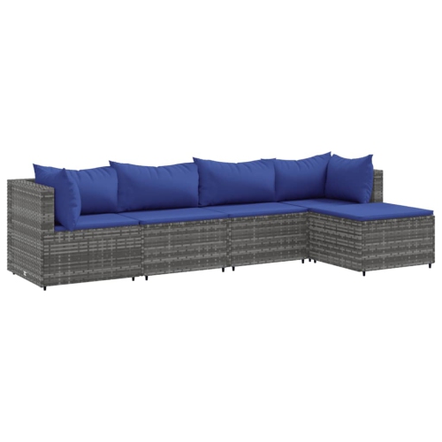 Image 1 de 10.. Ensemble de salon de jardin de 5 pièces avec coussins en poly rotin gris de vidaXL