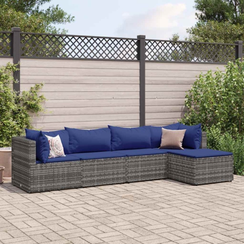 vidaXL 5 Piece Garden Lounge Set with Cushions Grey Poly Rattan