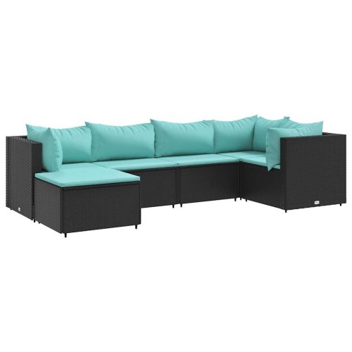 Image 1 de 10.. Ensemble de salon de jardin de 6 pièces avec coussins en poly rotin noir de vidaXL
